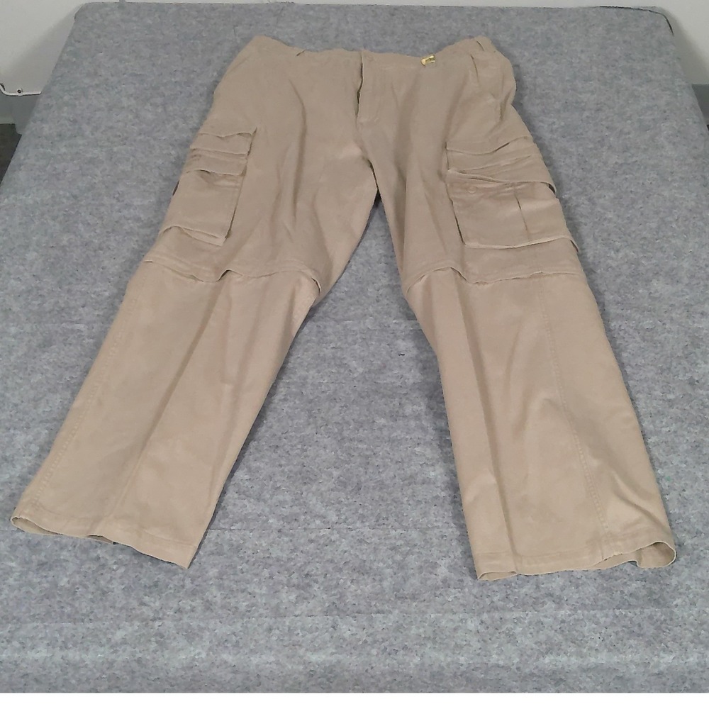 Paco Jeans Mens Tan Cargo Convertible Pants Ramie Cotton 38x33 Wide leg Y2k